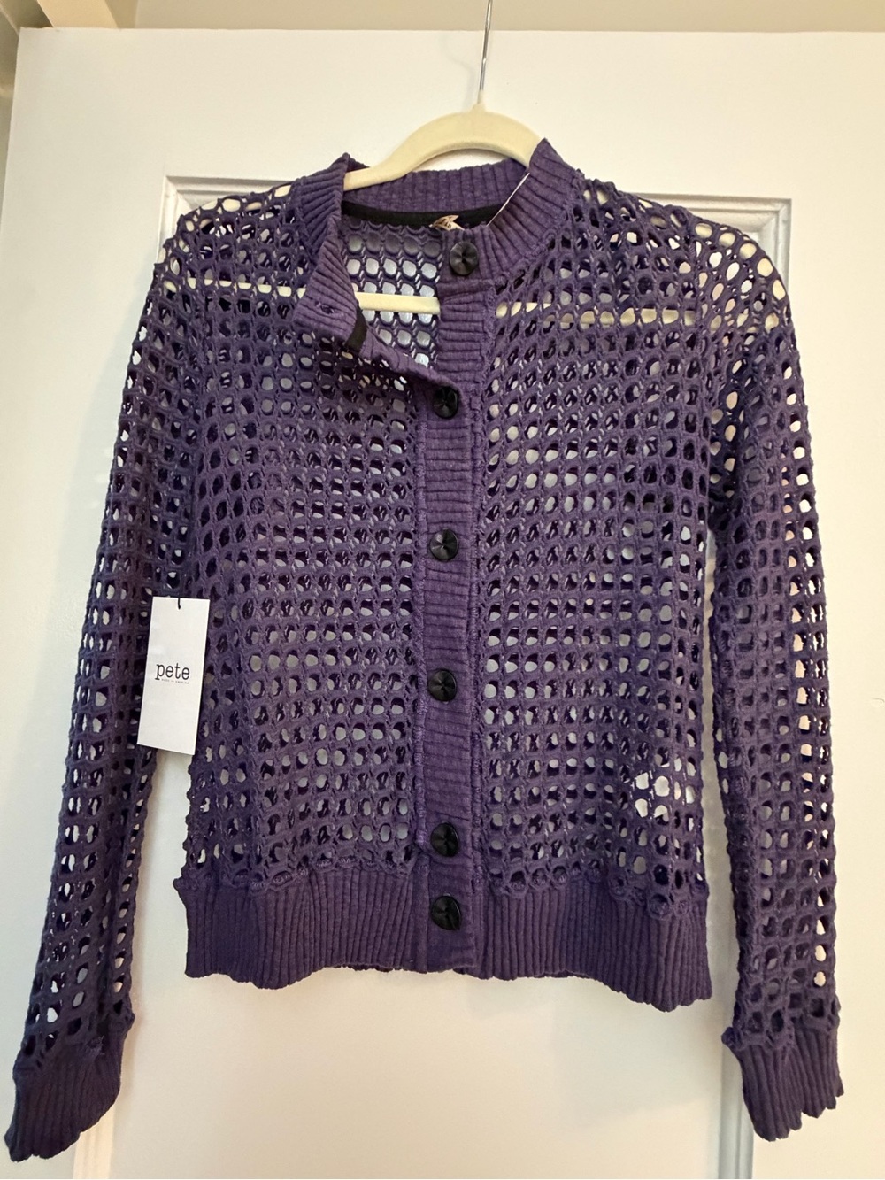 Pete Collection Crochet Mesh Button Cardigan - Purple